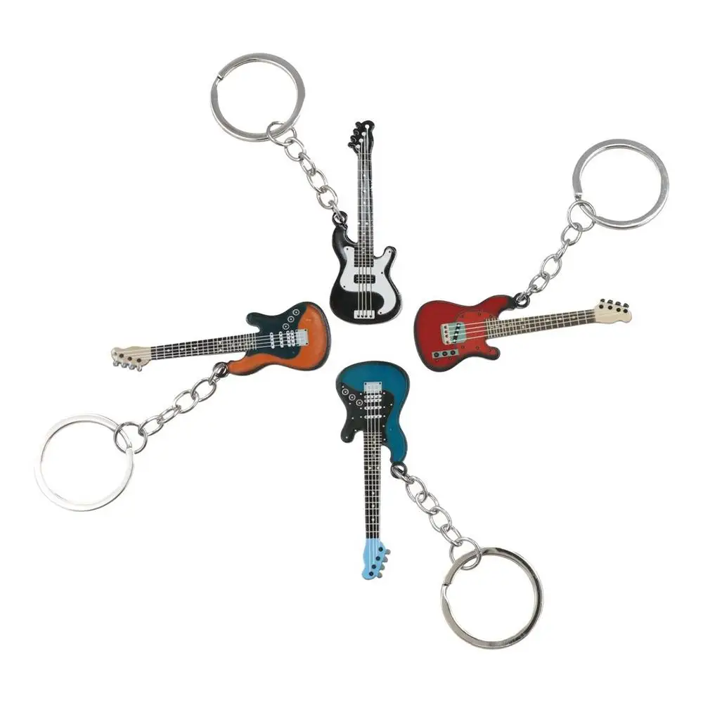 Sweet Hip Hop Guitar Key Chain Colorful Cool Guitar Keyring Creative Metal Musical Instrument Keychain Man Women