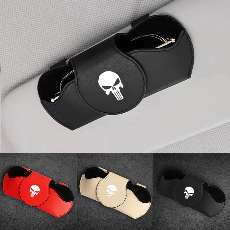 

Car Sunglasses Holder For Punisher Skull Emblem Badge logo Multi-function Glasses Cli Sun Glasses Box Car accessories