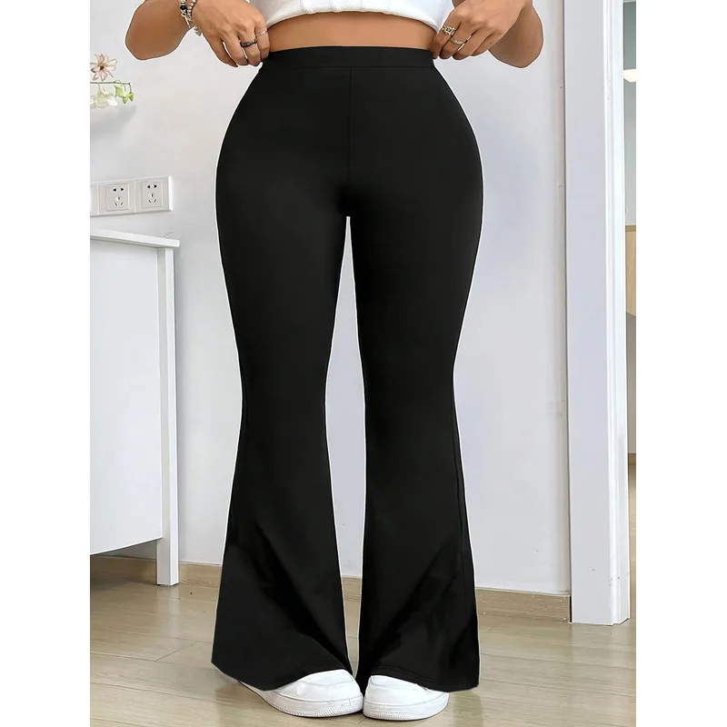 بنطلون نسائي أنيق وعصري لعام 2025 بخصر عادي وتصميم واسع من الأسفل، مريح ونحيف باللون الأسود مناسب للمكتب والاستخدام اليومي