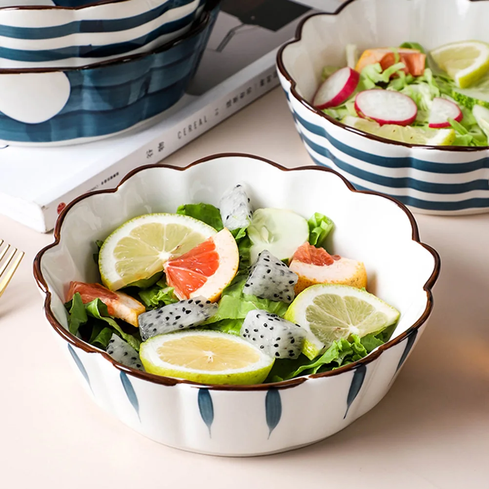 1Pcs 5 Inch Home Ceramic Dessert Bowl Chic Delicate Printing Design Multi Purpose Salad Rice Fruit Bowl Easy to Clean