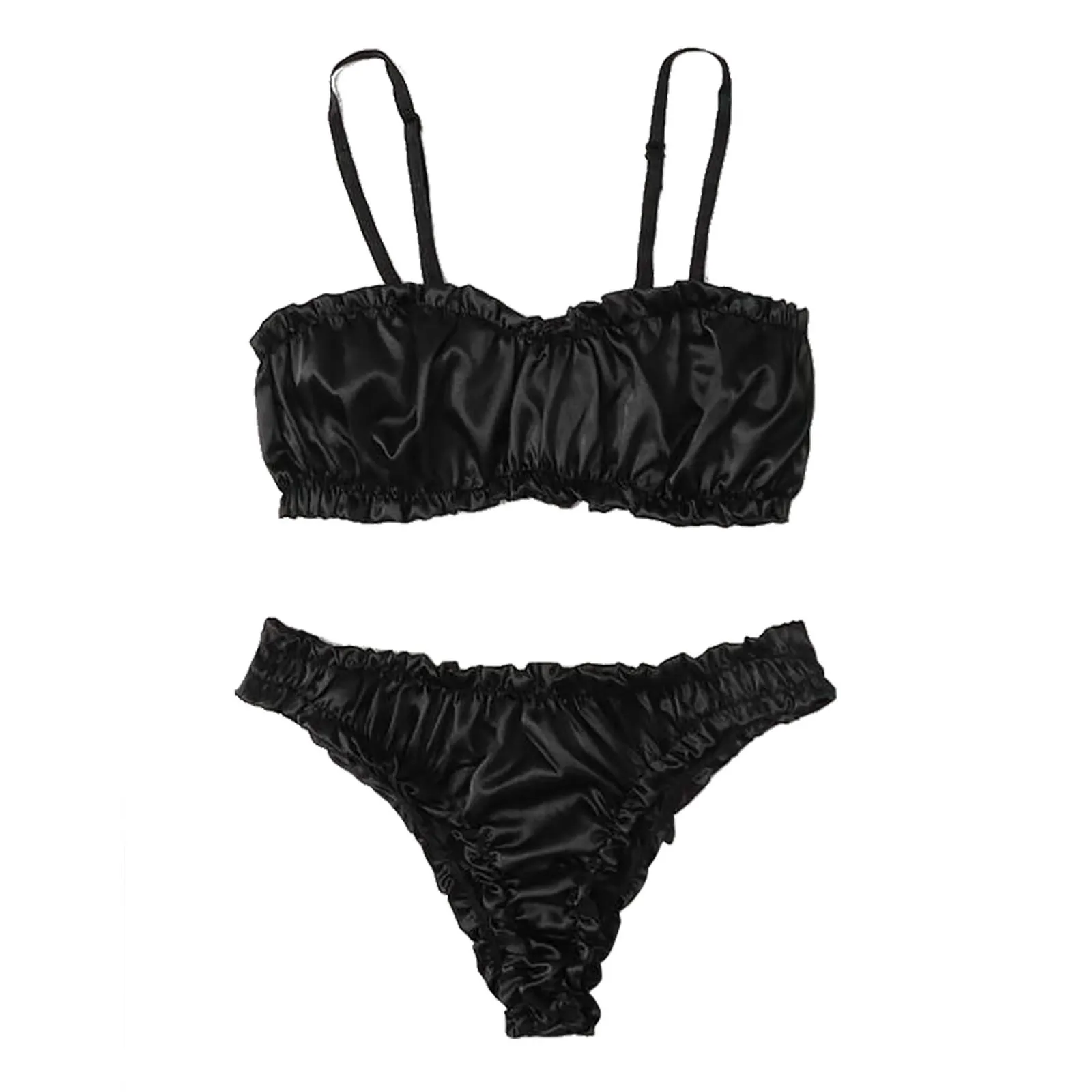 InjSatin-Ensemble de Lingerie Plissée pour Femme, Soutien-Gorge et Culotte artificiel astiques, Dos aux, Sous-Vêtements Commandés