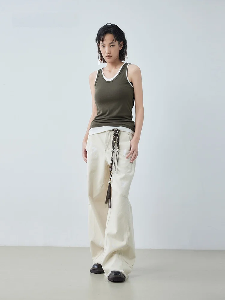 

Spring New Sle XMOOM2025 Women's Slim Fit Knitted Vest Color Blo Fake Two-Piece Faionable Commute Sle Regular Length