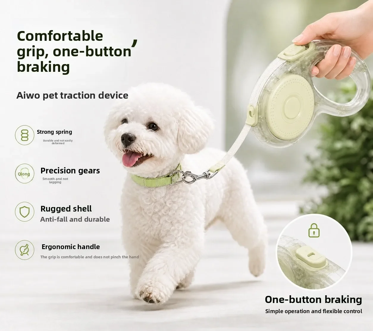 Retractable Dog Leash Transparent Frosted Shell Visible Inner Mechanism Automatic Retracting Anti-Burst Rope Duty Dog Walk