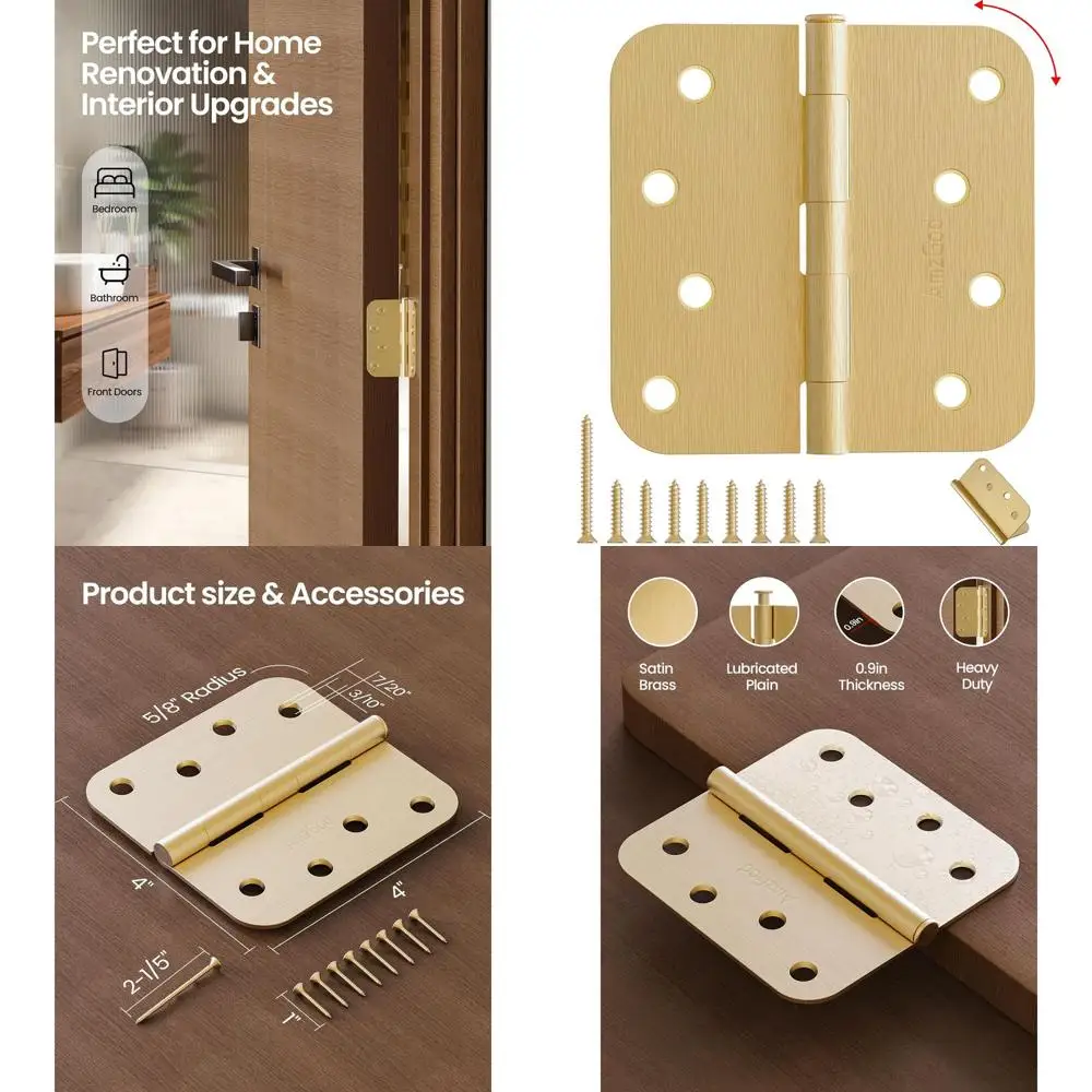 

4 x 4 сатинированные латунные дверные петли, 36 штук в упаковке, радиус 5/8 дюйма, усиленные, для наружных и входных дверей толщиной 4 дюйма