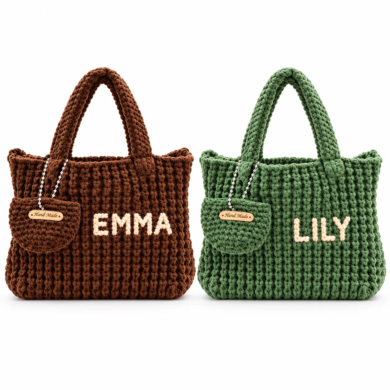 Custom Name Knitted Tote Bag Women Handmade Crochet Shoulder Fashion Boho Woven Summer Beach with Small Coin Purse Gifts ﻿