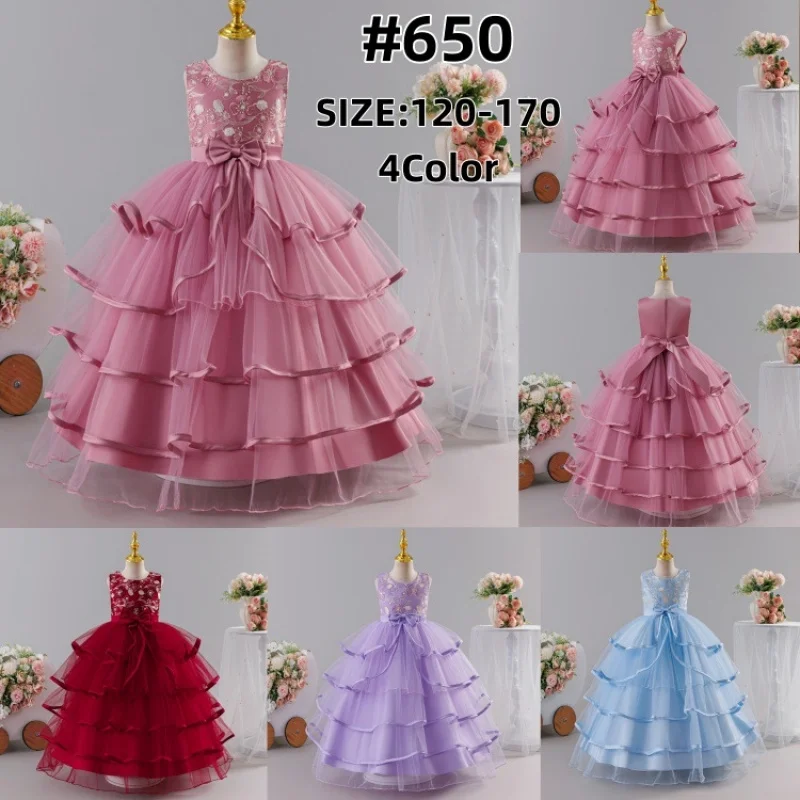 

New Mesh Embroidered Puffy Bow Princess for Girls Dress