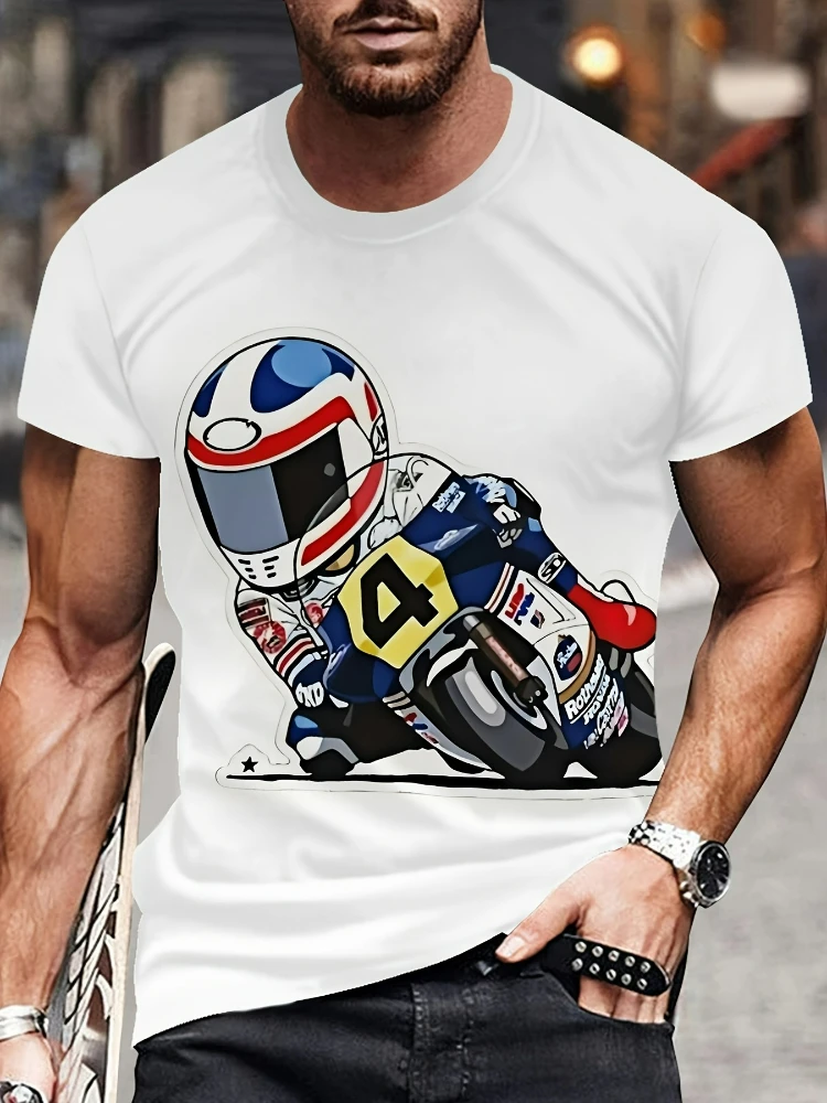 

Men's racing pattern with eye-catching racing helmet and motorcycle print-100% cotton round neck short sleeve casual T-shirt.