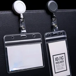 1PC credito visita Bus porta carte di credito porta Badge a scomparsa con Clip per bobina porta Bus Pass Cover trasparente