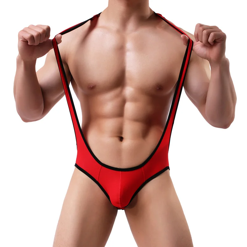 Sexy Mens Undershirts Stretch Leotard Jockstrap Bodysuits Teddy Lingerie Jumpsuits Wrestling Singlets Gay Open Butt Underwear