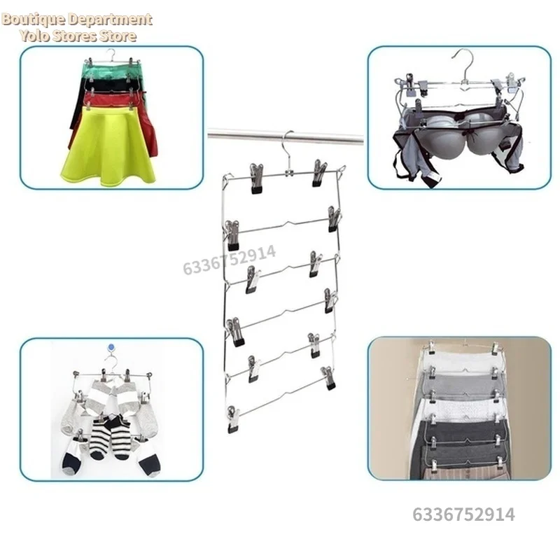 6 طبقات شماعات الملابس متعدد الطبقات تنورة بنطلون شماعات للسراويل غير قابلة للانزلاق شماعات معدنية مقاطع تخزين الملابس حامل أرفف