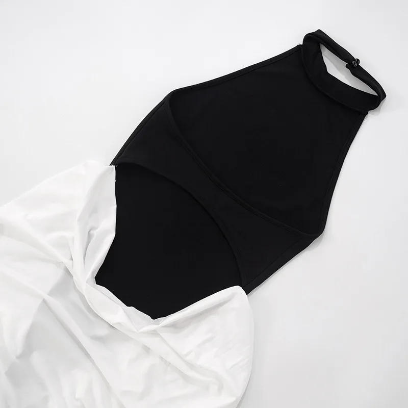 2025 feminino fino-ajuste pendurado-pescoço bodycon vestido verão sexy contraste cores nua volta elegante vestido longo feminino vestidos de noite