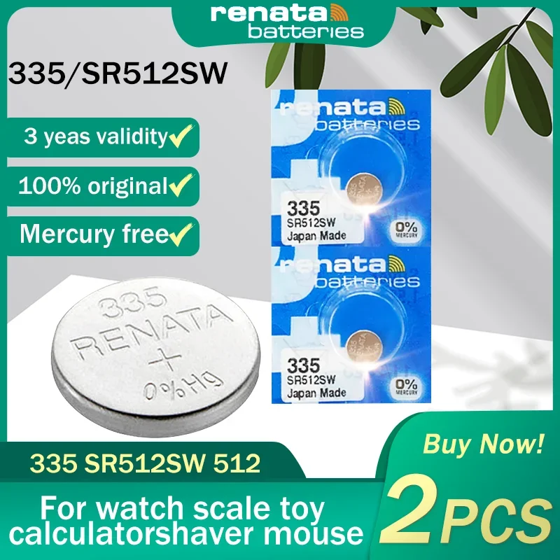 2PCS Original Renata 335 SR512SW 512 1.55V Silver Oxide Battery For Watch Calculator Remote Controls Swiss Made Button Coin Cell