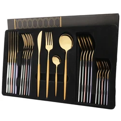 24Pcs/Set Stainless Steel Dinnerware Set Mix Gold Cutlery Set Dinner Knife Fork Coffee Spoon Tableware Kitchen Silverware Sets