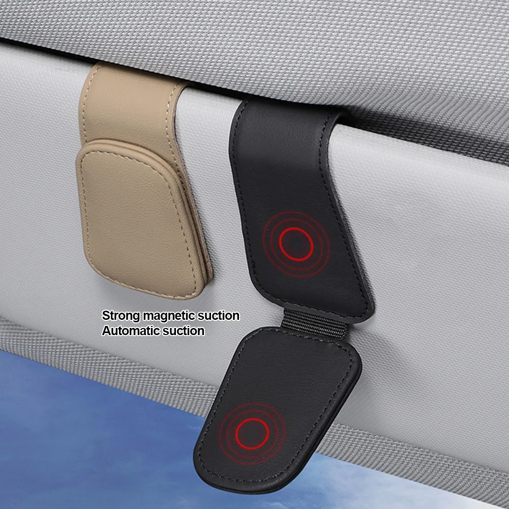 Universal Car Auto Sun Visor Eyeglass Hanger Clip Leather Glasses Holder Magnetic Multi-Function Automobile Accessories Storage image 4