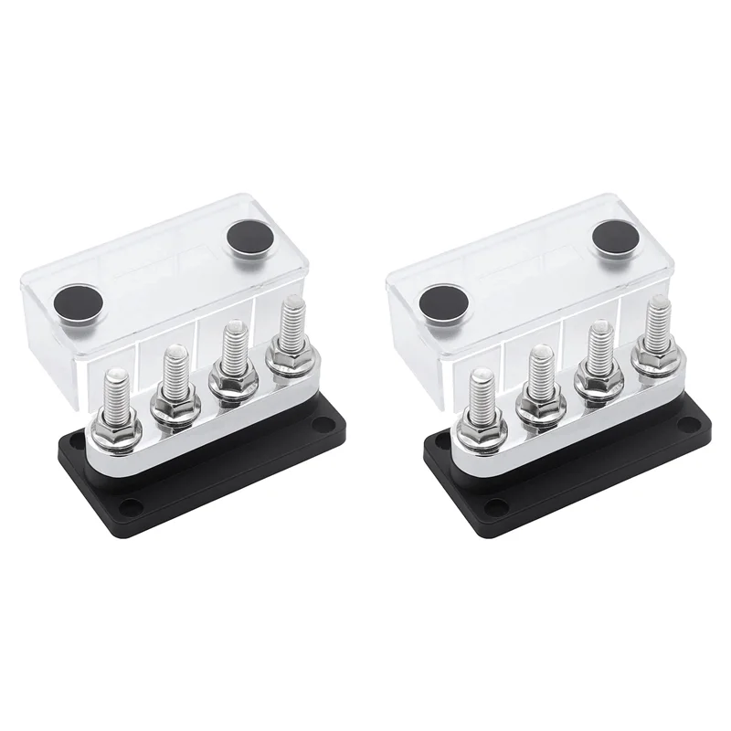 

N01R-2X 600A Bus Bar 4-Stud (3/8 Inch) M10 High Current Copper Busbar Terminal Block Marine DC 12V 24V 48V With Cover(Black)