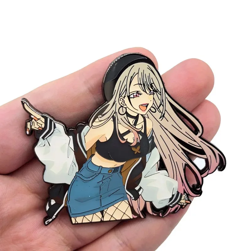 Anime Kitagawa Marin Cos Name Enamel Pins Cute Brooches for Woman Cartoon Badges on Backpack Cosplay Accessories Gift for Fans