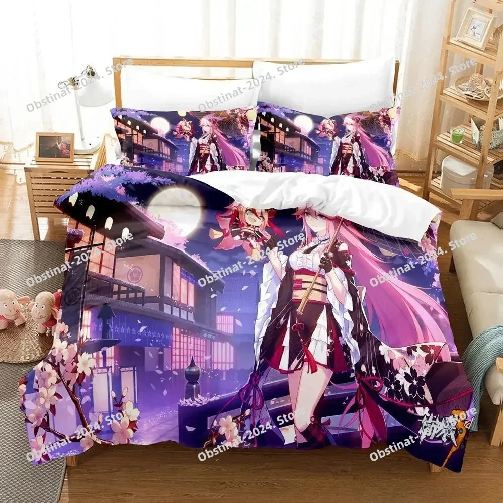 

Game Honkai Impact 3 Bedding Set Printed single Comforter Quilt Bed Cover Duvet Cover Pillow Case 3 Pieces Sets Kids Adult Size