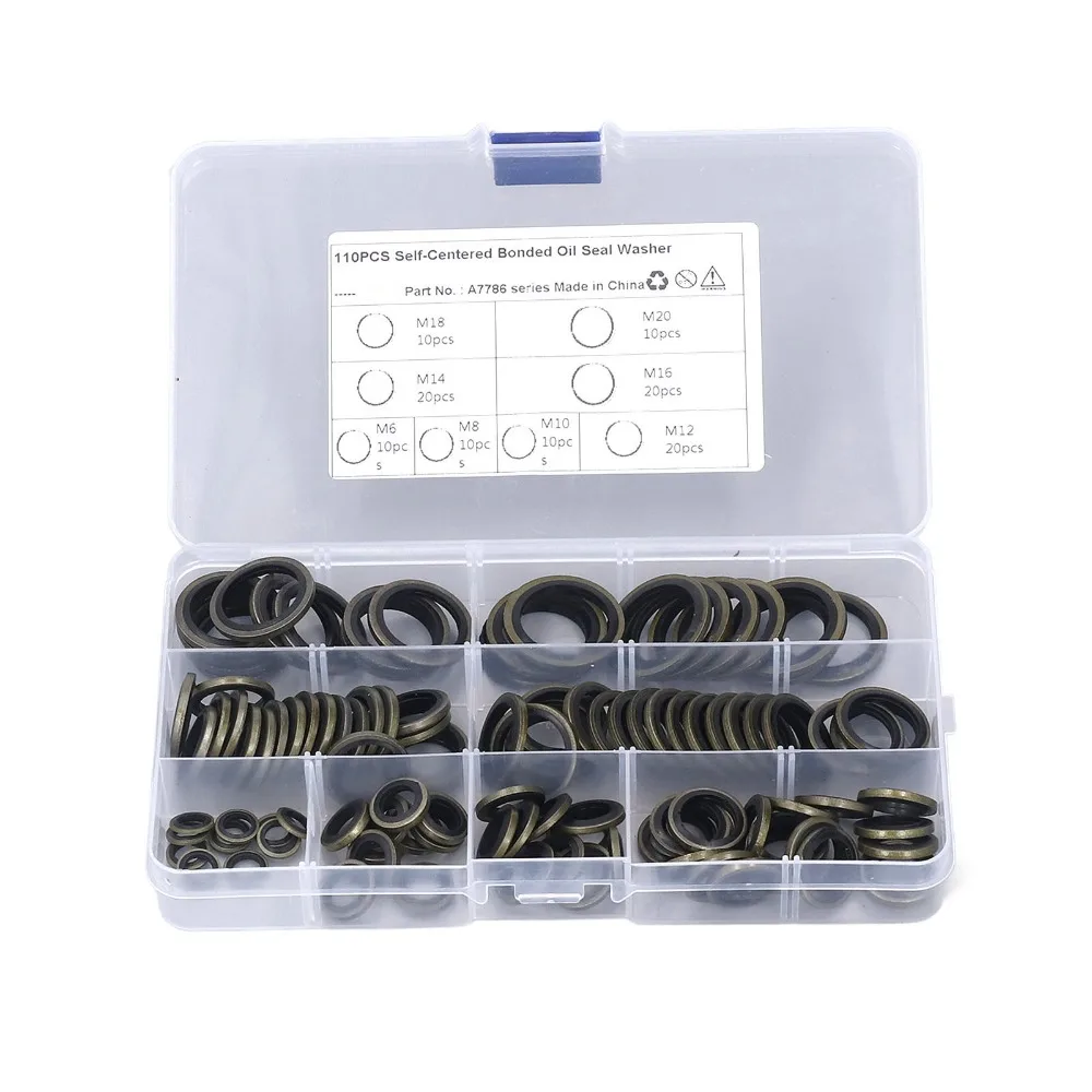 110pcs Rubber Metal Bonded Oil Seal Washer Durable Versatile Rubber Bonded Seal Metal Sealing Washer For Oil Drain Plug