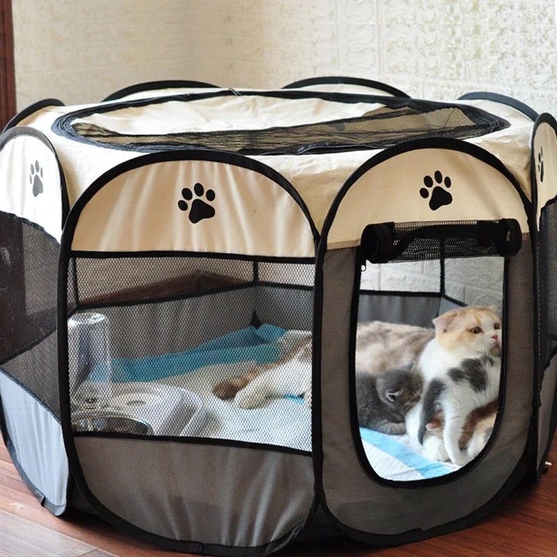 Dog Tent Portable House Breathable Outdoor Kennels Fences Pet Cats Delivery Room Easy Operation Octagonal Playpen Dog Crate