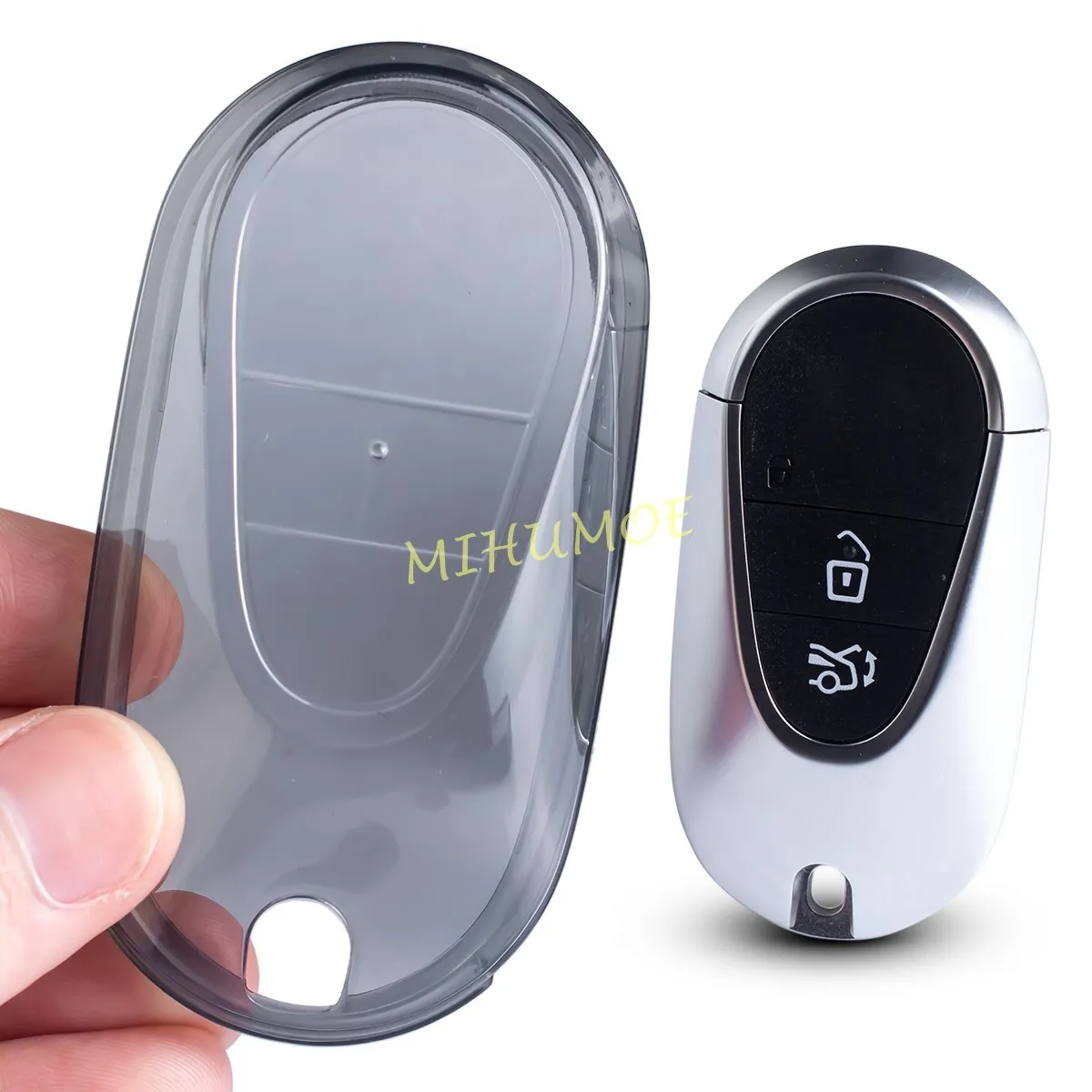 Voor 2021-2025 Mercedes Benz C E S-Klasse GLC EQS EQE AMG SL55 Zwart Transparant Autosleutel fob Case Cover Sleutelhanger Ring Shell