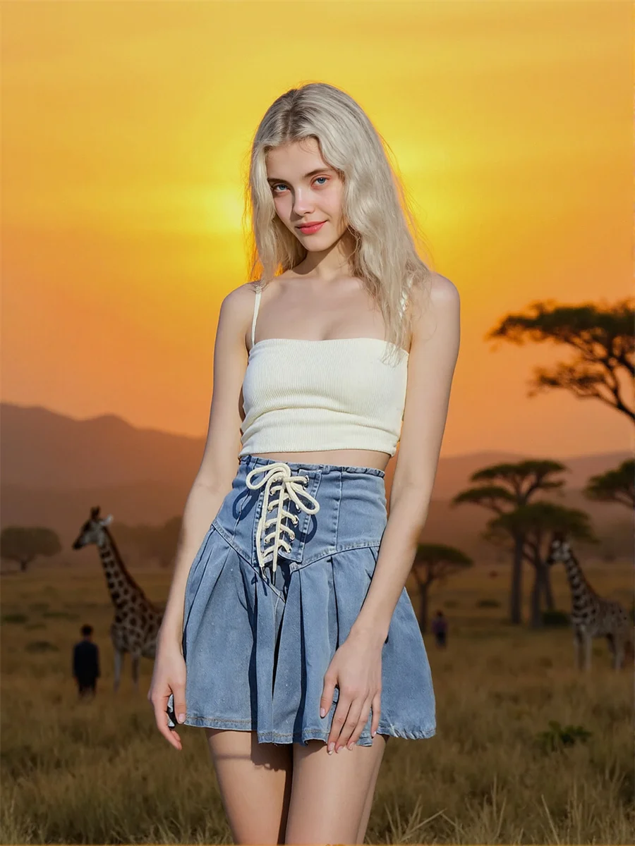 

Джинсовые плиссированные мини-юбки с принтом: элегантная женская одежда, летние пляжные юбки А-силуэта, современный подростковый стиль, контрастный принт, универсальные.