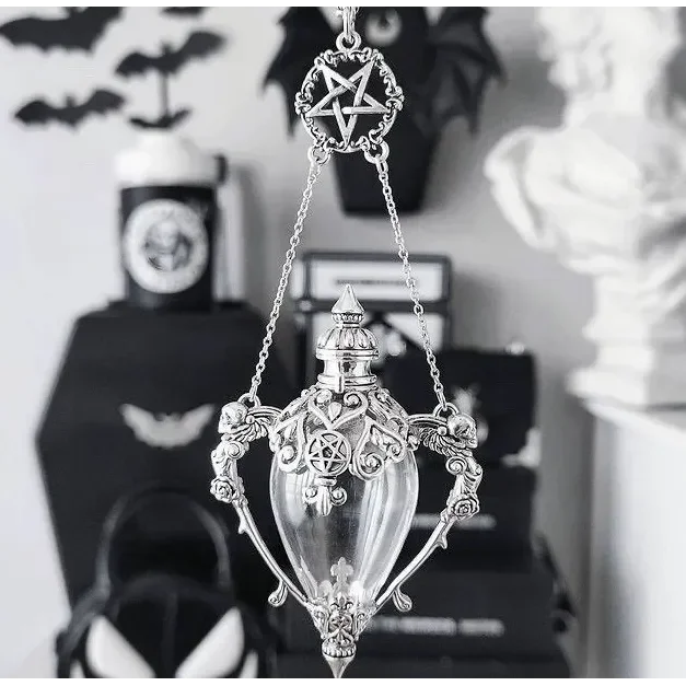 British Gothic Witch Death Kiss Potion Bottle Necklace Vintage Pendant Jewelry
