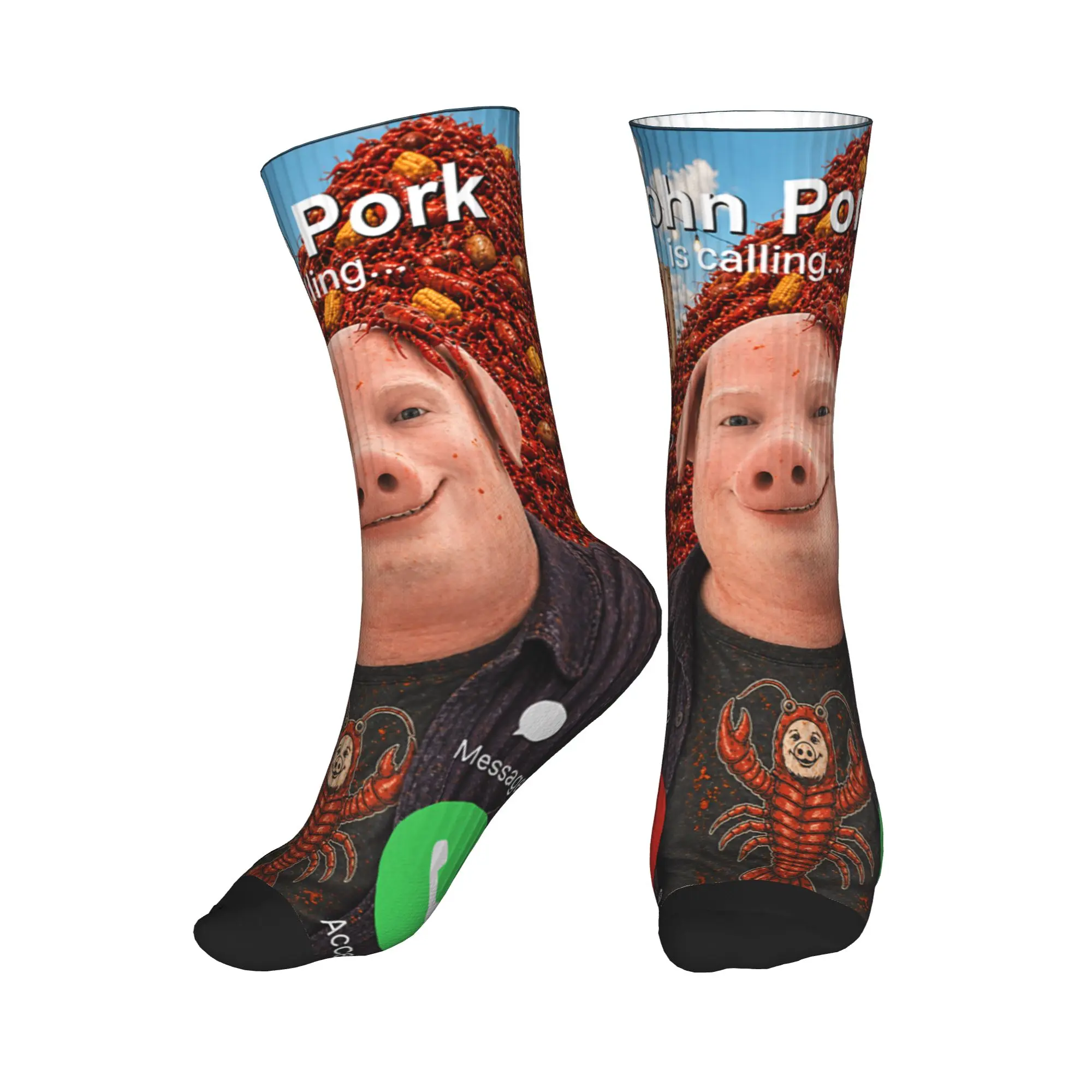 Funny Crawfish Boil John Pork is Calling Brainrot Meme Stockings Fashion Socks Men Socks Winter Skateboard Graphic Anti Socks