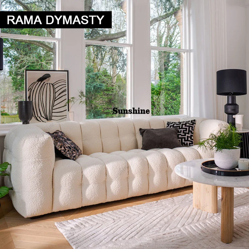 

Modern Simple Fabric Sofa Cream Wind Lamb'S Wool Sofa Small Living Room Simple Fabric Sofa