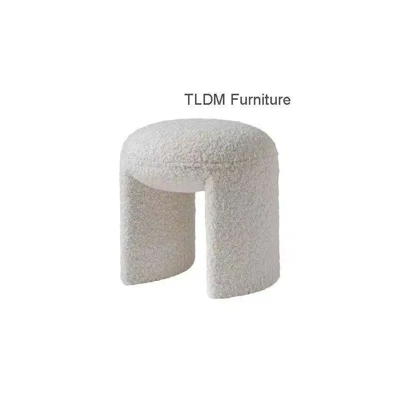 

Modern Simple Stool for Entrance Light Luxury Lambskin Soft Shoe Stool Round Ins Style Movable Design Ottoman for Cloakroom