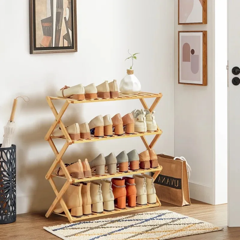 

Bamboo Shoe Shelf Rack 4 Layer Folding Shoe Racks Stands