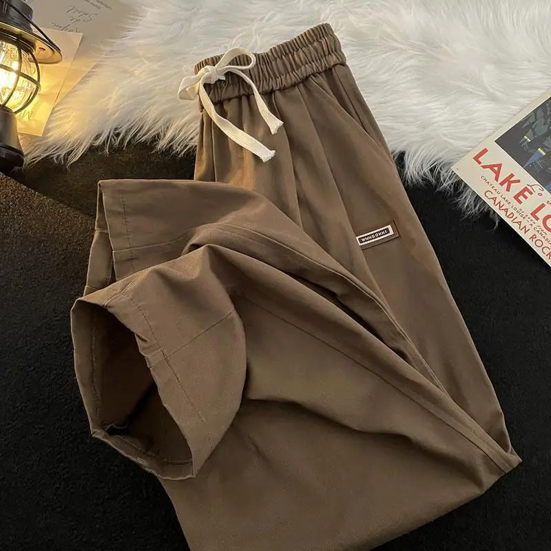 Coffee Vintage Wide Leg Pants Women Streetwear Loose Trousers School Korean Fashion Hippie Casual Elastic Waist 2023 Harajuku