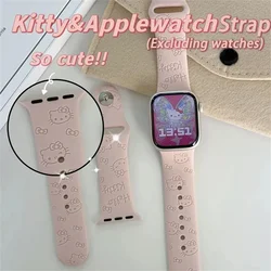 Kawaii Sanrio Hello Kitty Apple Watch Band 3d Carving Printed Silicone Replaceable Strap Watch Accessories Comfortable Friendly