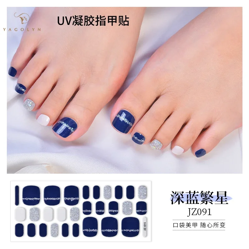 28Tips UV Gel Nail Sticker Semi Curing Phototherapy Toenail Patch Waterproof Baking Lamp Required Nail Art Decorations