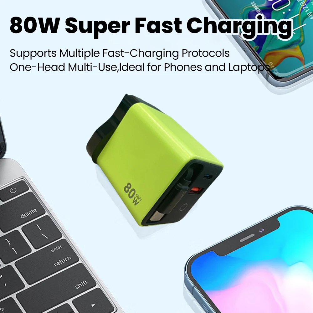 شاحن USB C سريع الشحن 80 وات مع كابل مغناطيسي قابل للسحب، محول شاحن هاتف سريع الشحن لهاتف آيفون 16 15 وسامسونج