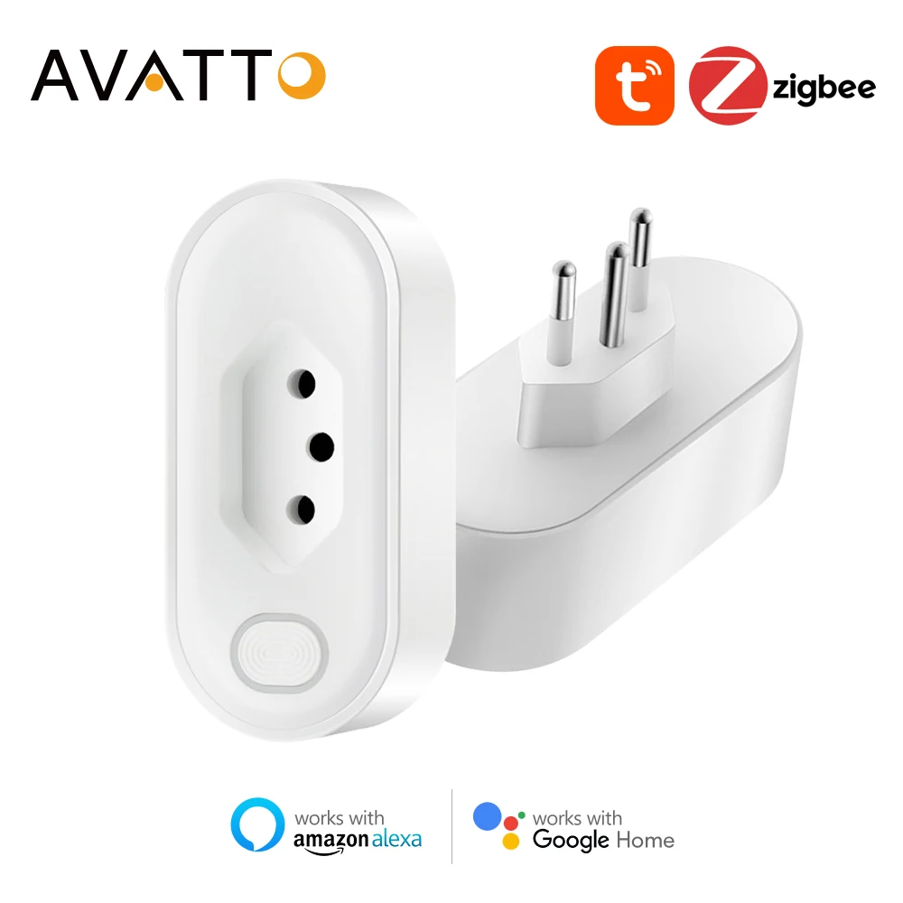 AVATTO Tuya Zigbee 16A Brazil Smart Plug with Power Monitor,Smart Life Remote Smart Socket Outlet,Work with Alexa Google Home