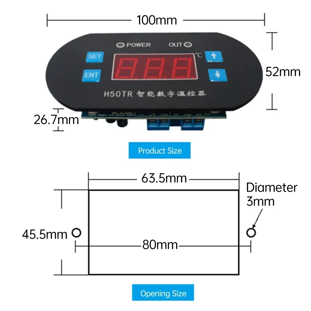 H50TR High Temperature LED Digital Temperature Controller DIY Kits DC 12V 24V 10A Relay Output Heating Cooling Switch NTC Sensor