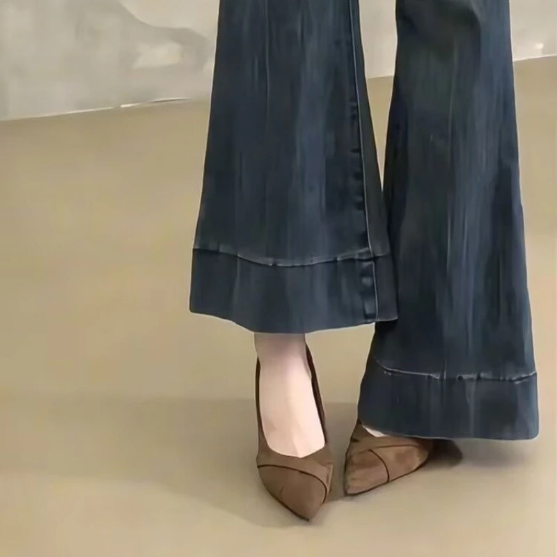 2026 French Vintage Pointed Toe High Heels Women's Autumn New Velvet Surface Low Cut Thin Heel Single Shoes Korean Style Spring