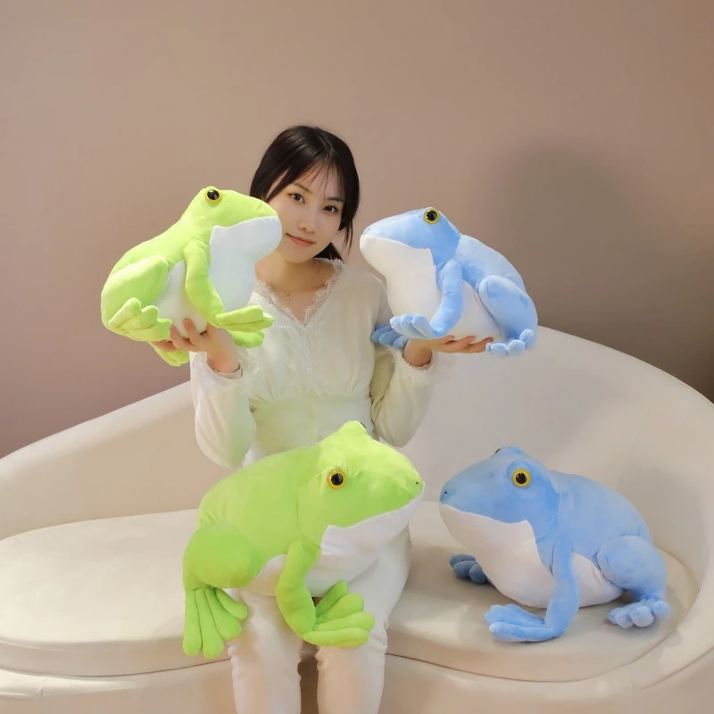 Simulation 32/40CM Bouncing Frog Stuffed Animal Cartoon High Quality Green Blue Animals Super Soft Dolls Birthday Gifts Toys