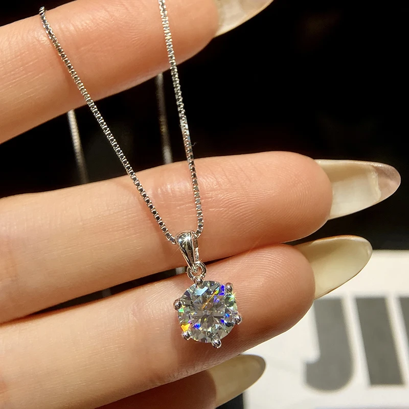 Gra 1-3ct klassische runde zertifizierte Moissan ite Diamant Dating Hochzeit Halskette für Frauen echte 925 Sterling Silber Luxus schmuck – Detail 5