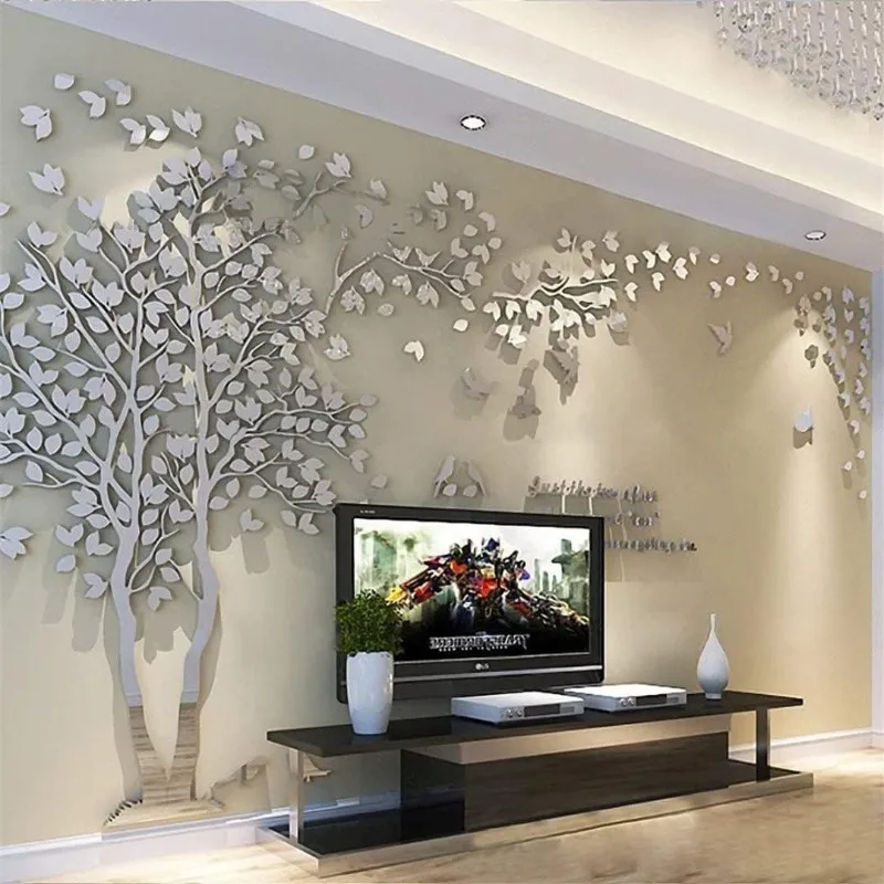 

3D Wall Stickers - DIY Tree & Birds Wall Decals Family Couple Stickers Murals Wall Decor for Living Room Bedroom TV Background H