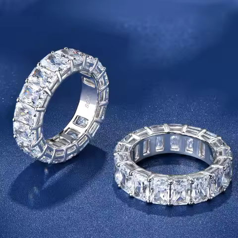 ANZIW 925 Sterling Silver Full Eternity Ring 6x4mm Radiant Cut 5A Zircon Band for Women Simulated Diamond Luxury Party Jewelry