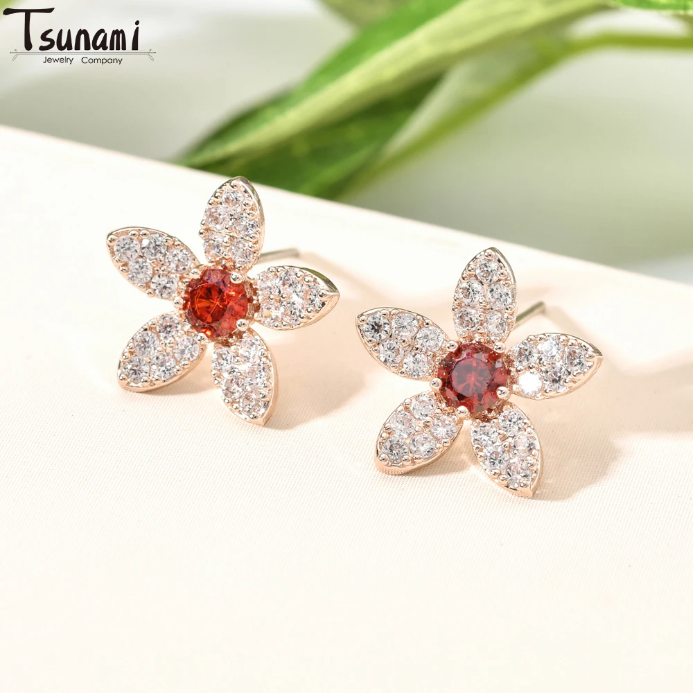 New Fashion Sweet Exquisite Flower Plants Zircon Earrings Cute Creative Design Earring For Women Daily Versatile Party Jewelry