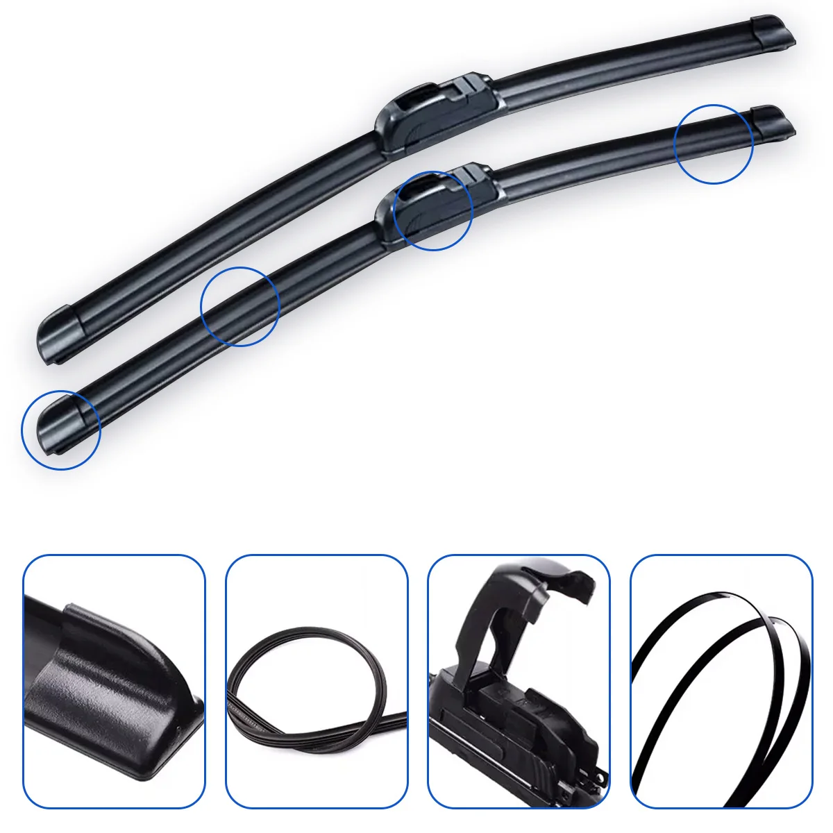 Car Wipers 13''-28'' Universal J-Type Natural Rubber High-Definition Silent Stable Durable Front Windshield Replacement Wipers