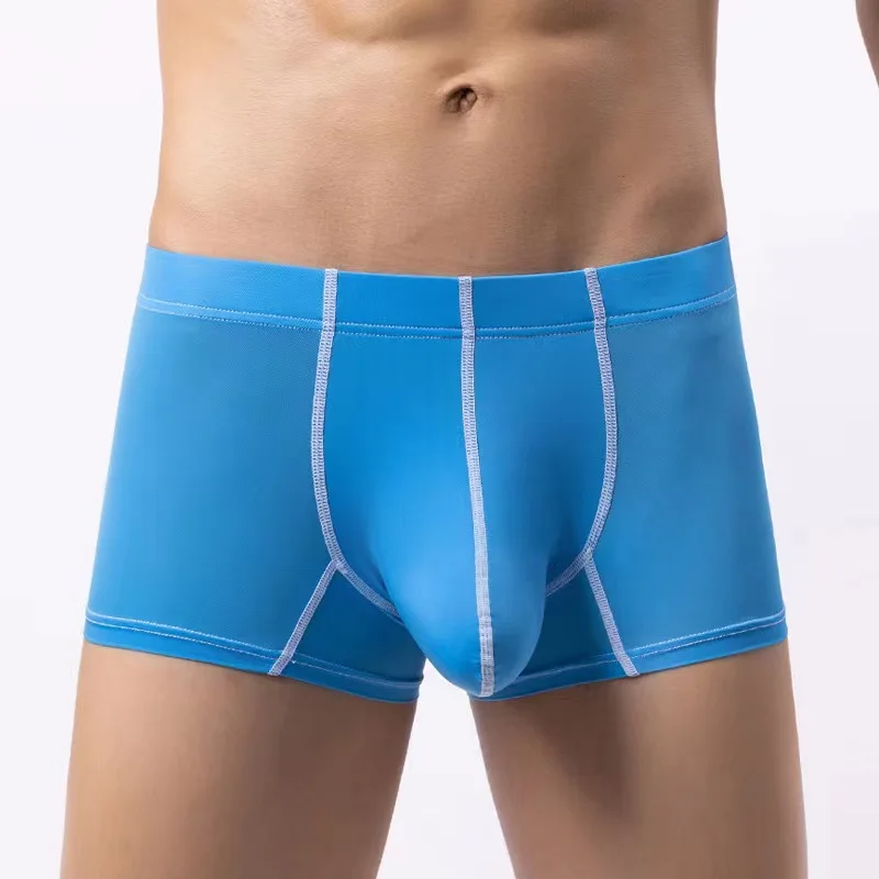 Calzoncillos bóxer de seda de hielo para Hombre, ropa interior Sexy con bolsa larga con bulto, sin costuras, transpirable y acogedora, a la moda