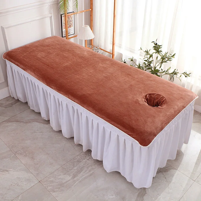 Solid Velvet Beauty Salon SPA Bed Sheets Massage Warm Bed Table Cover Sabanas Para Cama Soft Salon Sheets With Hole