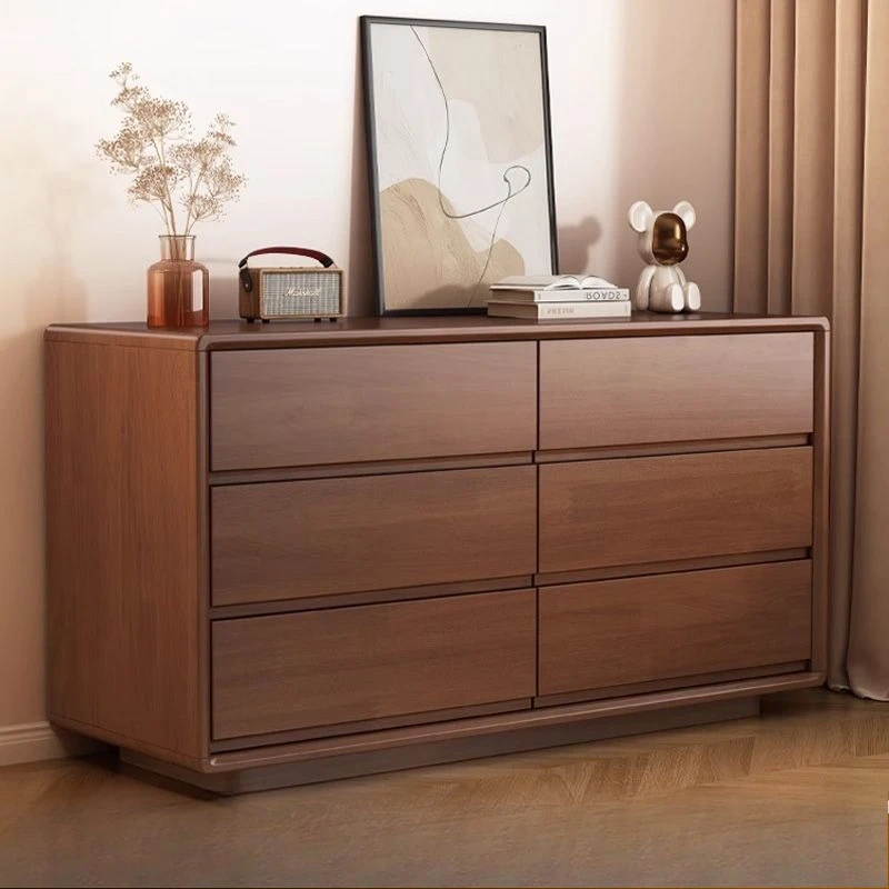 

Solid wood chest six-bucket drawer storage cabinet walnut large capacity living room bedroom wall locker