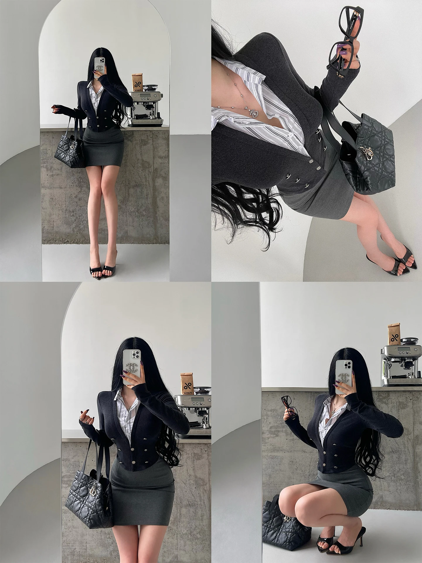 Slimming Long Sleeve Knitted Shirt Collar Splice Fake Two-Piece Waist-Cinching Korean Style Women's Daily Wear Top