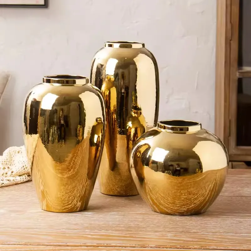 Golden Vase Light Luxury Ceramic Vase Decoration Living Room Dry Flowers Creative TV Cabinet Table Decoration