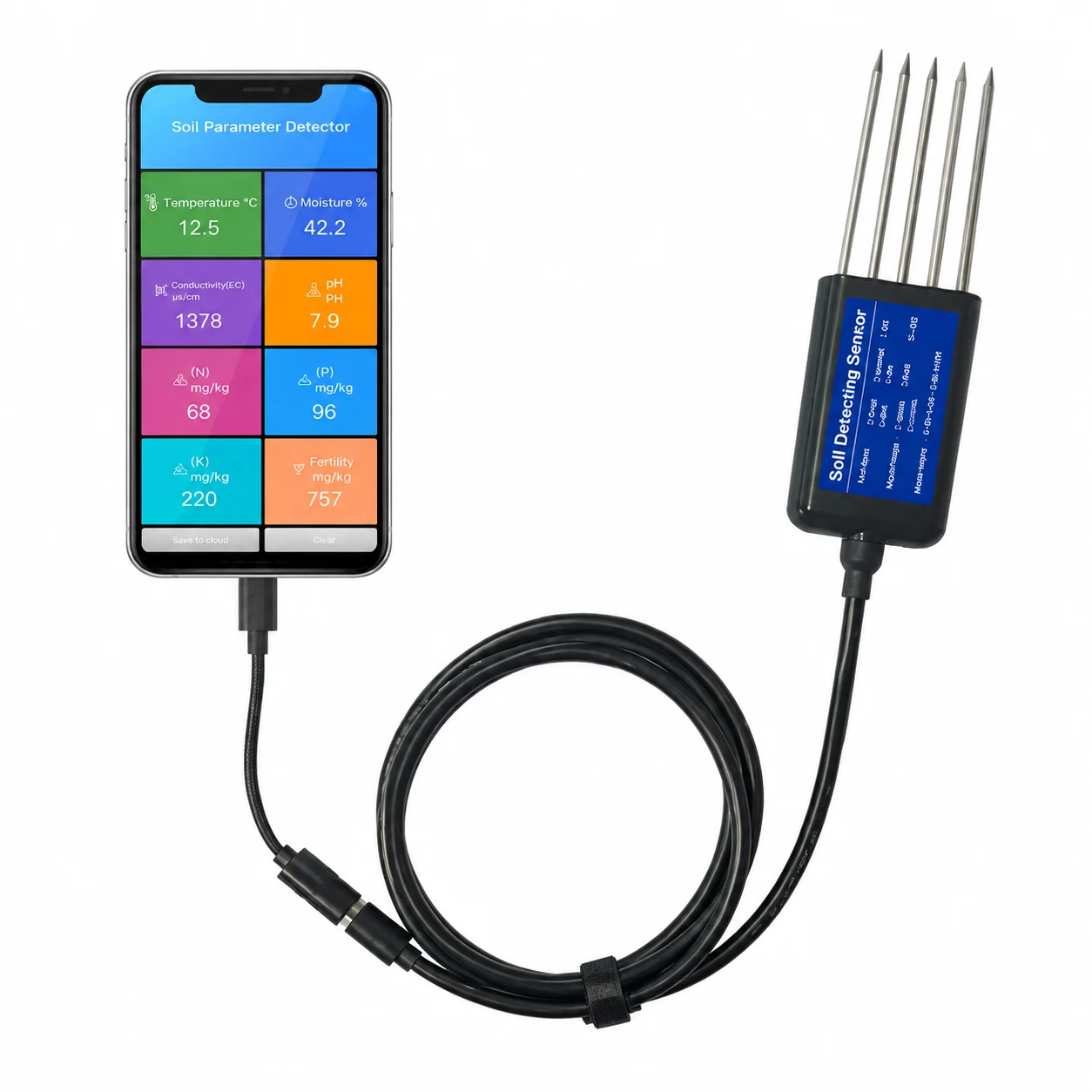 High Premium Soil Tester PH EC Meter 7-in-1 With 5 Pin Measure Temperature Moisture NPK Fertility Sensor Detector For Farm