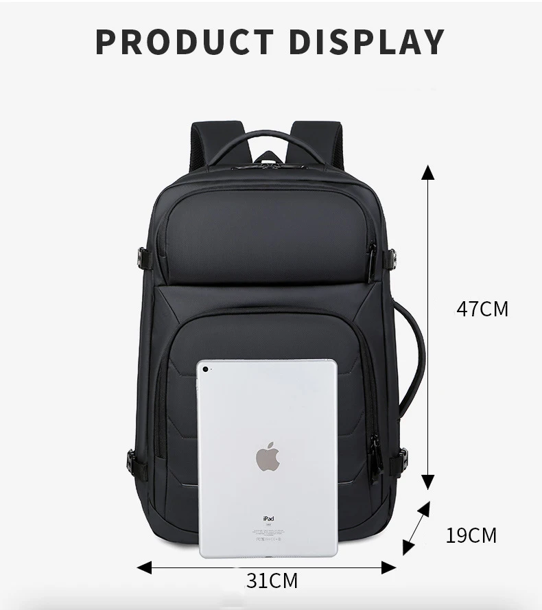 Mochila expandible de gran capacidad para hombre, morral con carga USB, 17 pulgadas, impermeable, multifuncional, para viaje de negocios